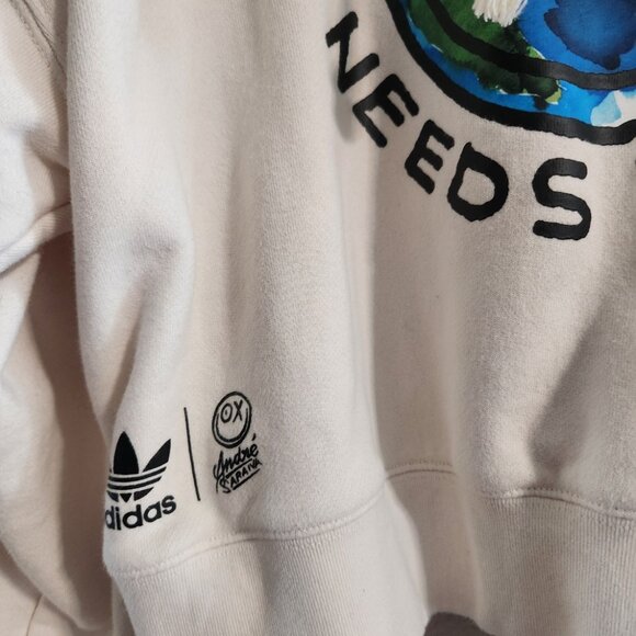 Adidas Originals x Andre Saraiva “The World Needs Love” Cropped Cotton Hoodie XS - Picture 4 of 6